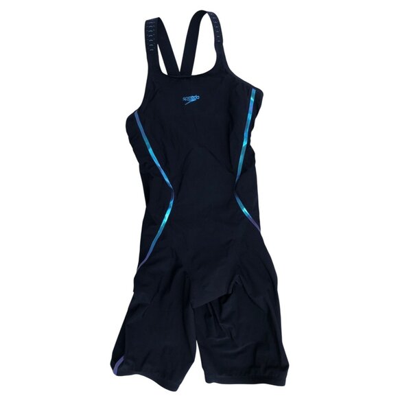 Speedo Fastskin LZR Kneeskin Swimsuit X Open Back Womens 25 Fina AH Black Blue - Picture 1 of 10